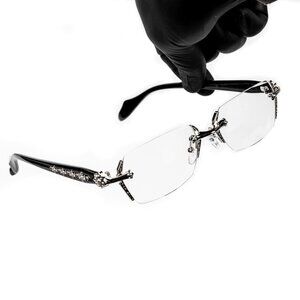 Retro Gothic Cross Style  Edge Cut Rimless Clear Lens Silver Frame Eye Glasses